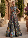 Satin A-Line Stand Colla Mother of the Bride Dresses with Floral Print