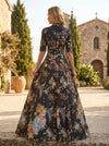 Satin A-Line Stand Colla Mother of the Bride Dresses with Floral Print