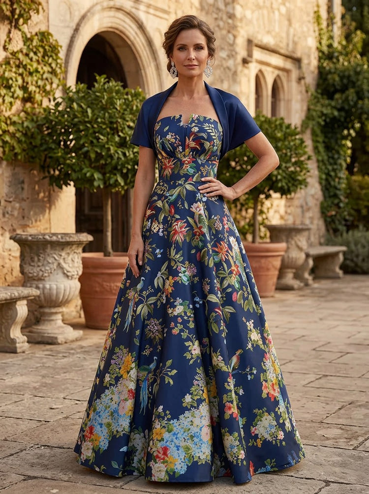 Satin A-Line Strapless Mother of the Bride Dresses with Caps