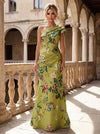 Satin Mermaid One Shoulder Mother of the Bride Dresses with Floral Print
