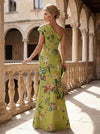 Satin Mermaid One Shoulder Mother of the Bride Dresses with Floral Print