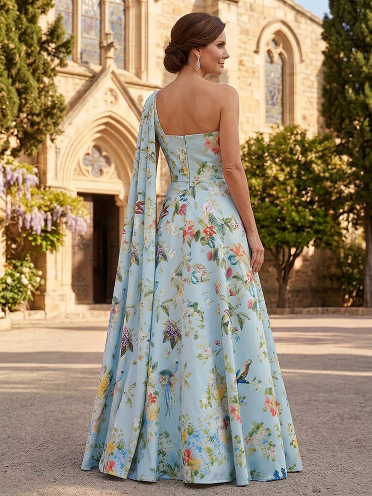 Satin A-Line One Shoulder Mother of the Bride Dresses with Sash