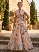 Satin A-Line Stand Colla Mother of the Bride Dresses with Floral Print