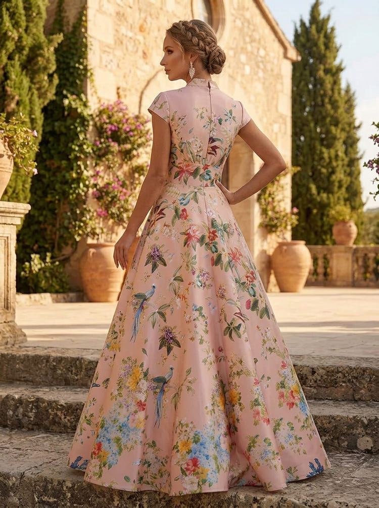 Satin A-Line Stand Colla Mother of the Bride Dresses with Floral Print