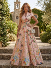 Satin A-Line Stand Colla Mother of the Bride Dresses with Floral Print