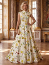 Satin A-Line Stand Colla Mother of the Bride Dresses with Floral Print