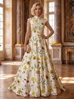 Satin A-Line Stand Colla Mother of the Bride Dresses with Floral Print