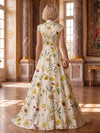 Satin A-Line Stand Colla Mother of the Bride Dresses with Floral Print