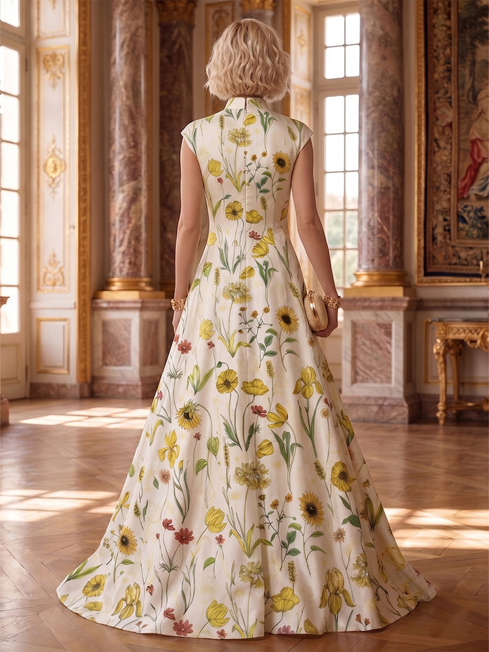 Satin A-Line Stand Colla Mother of the Bride Dresses with Floral Print