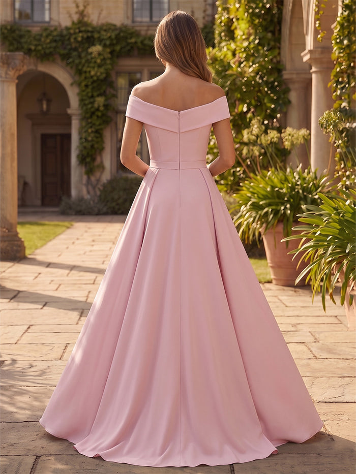 Satin A-Line Off Shoulder Mother of the Bride Dresses with Sequin Embroidery