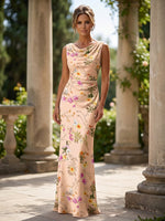 Satin Mermaid Cowl Neck Mother of the Bride Dresses with Floral Print