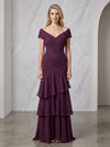 Chiffon A-Line Off Shoulder Mother of the Bride Dresses with Delicate Pleated