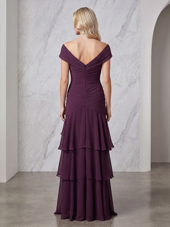Chiffon A-Line Off Shoulder Mother of the Bride Dresses with Delicate Pleated
