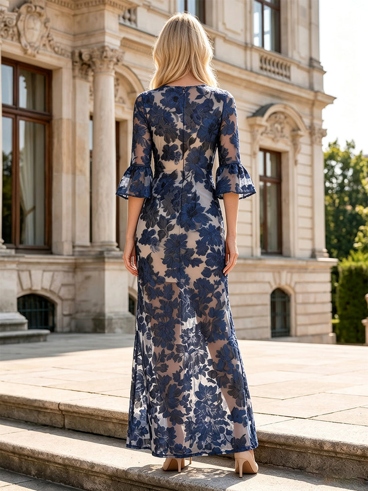 Tulle A-Line Crew Neck Mother of the Bride Dresses with Floral