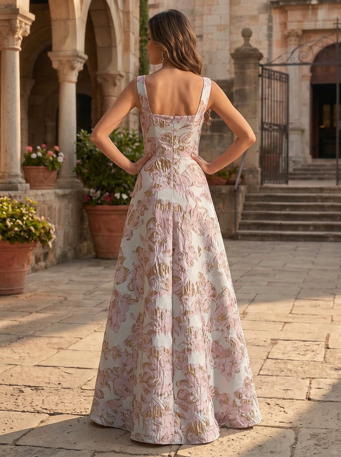 Jacquard A-Line Square Neck Mother of the Bride Dresses with Ruffles