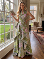 Jacquard A-Line Stand Colla Mother of the Bride Dresses with Ruffles