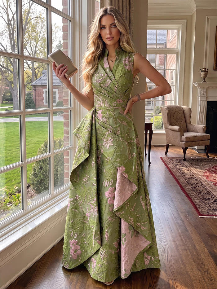Jacquard A-Line Stand Colla Mother of the Bride Dresses with Ruffles
