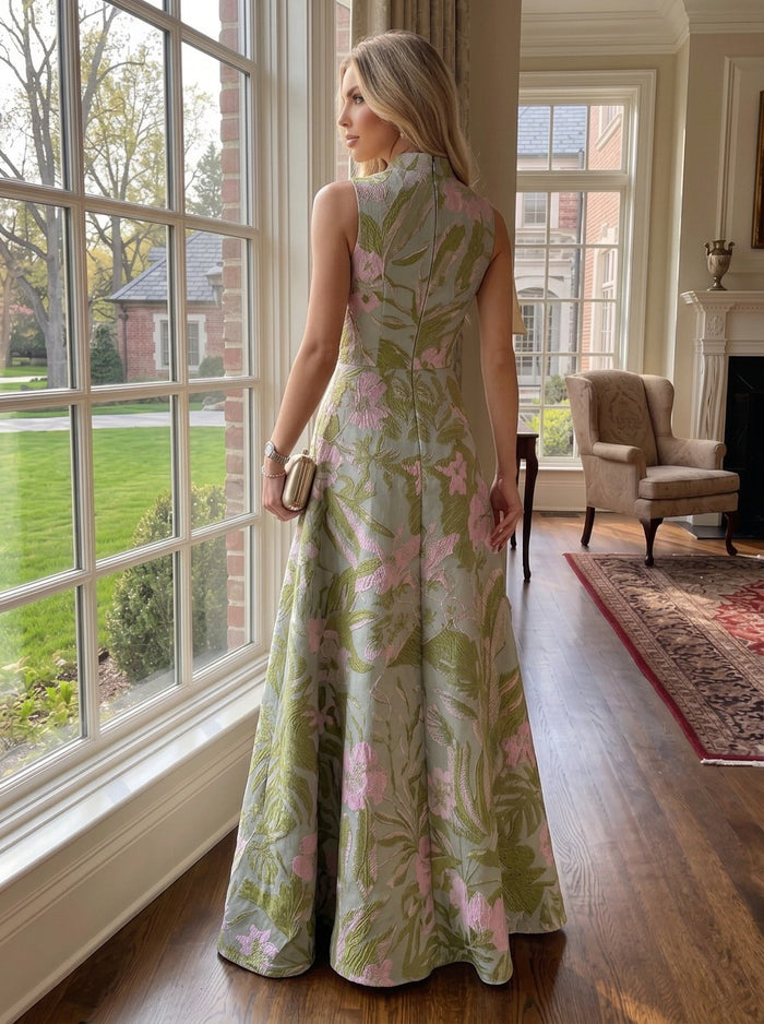 Jacquard A-Line Stand Colla Mother of the Bride Dresses with Ruffles