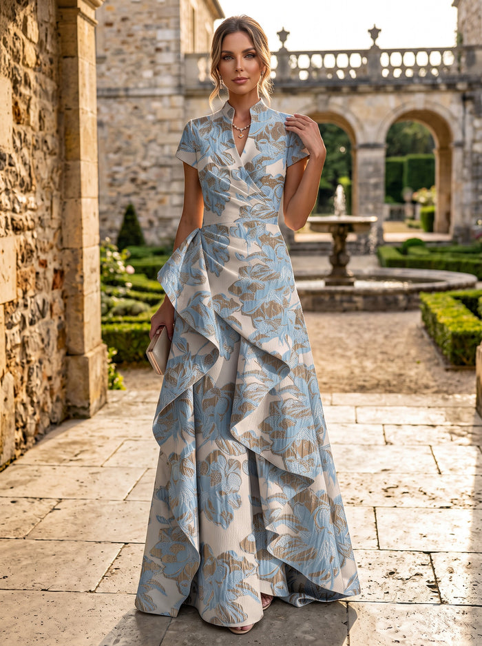 Jacquard A-Line Stand Colla Mother of the Bride Dresses with Ruffles