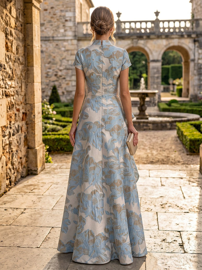 Jacquard A-Line Stand Colla Mother of the Bride Dresses with Ruffles