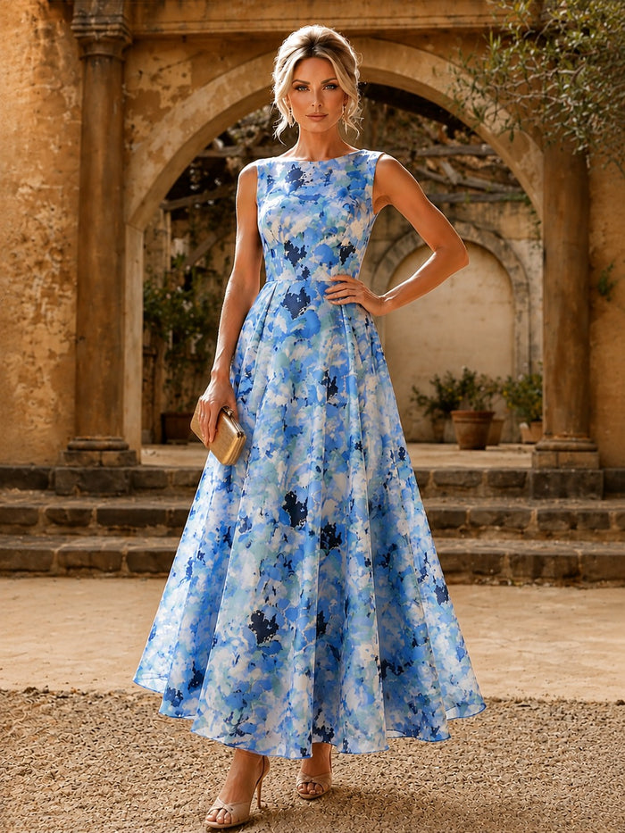 Chiffon A-Line Boat Neck  Mother of the Bride Dresses with Floral Print
