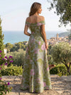 Jacquard A-Line Off Shoulder Mother of the Bride Dresses with Ruffles