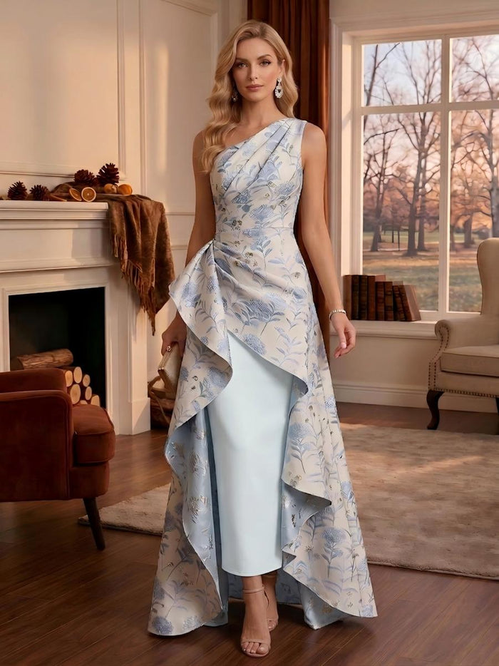 Jacquard A-Line One Shoulder Mother of the Bride Dresses with Ruffles