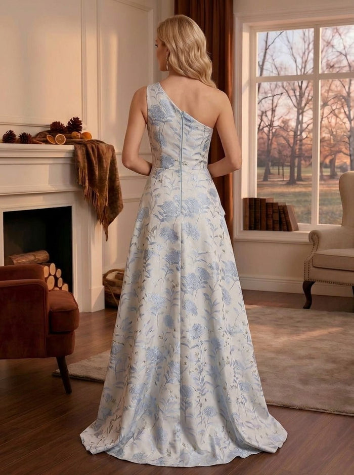 Jacquard A-Line One Shoulder Mother of the Bride Dresses with Ruffles