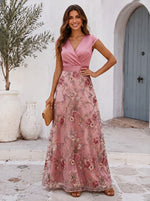 Tulle A-Line V Neck Mother of the Bride Dresses with Floral Embroidery
