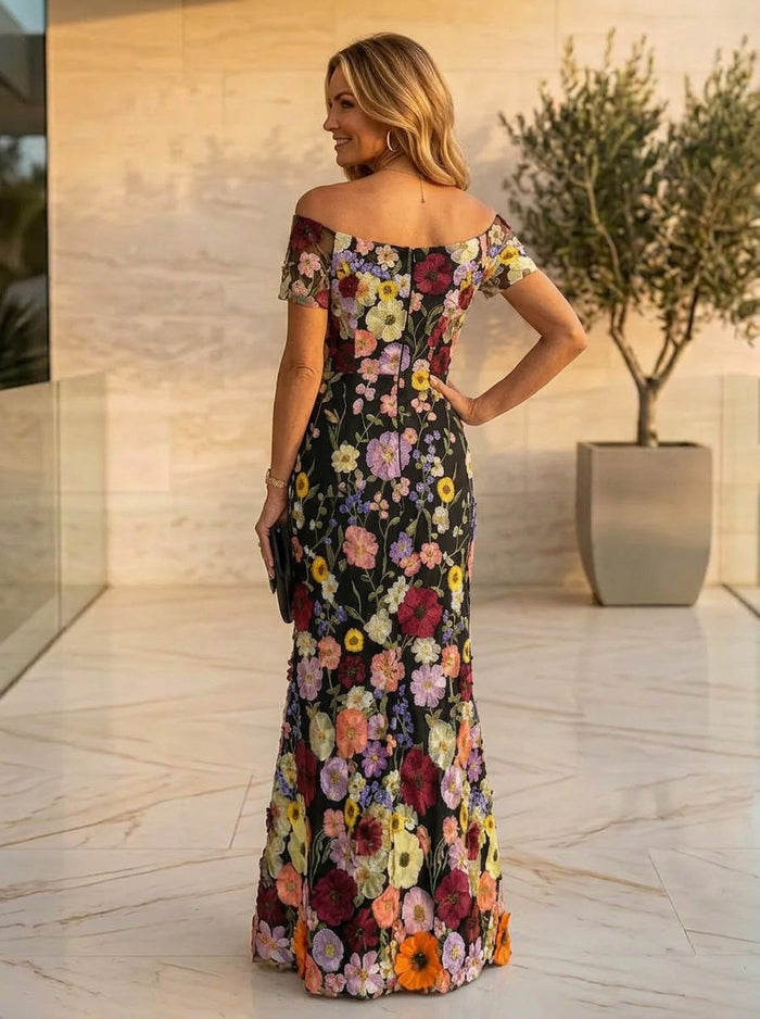 Tulle Sheath Off Shoulder Mother of the Bride Dresses with Floral Embroidery