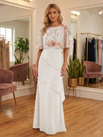 Chiffon Sheath Crew Neck Mother of the Bride Dresses with Sequin Caps