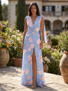Chiffon A-Line V Neck Mother of the Bride Dresses with Floral Print