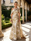 Jacquard Mermaid One Shoulder Mother of the Bride Dresses with Side Waist Tailored Pleats
