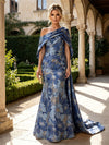 Jacquard Mermaid One Shoulder Mother of the Bride Dresses with Side Waist Tailored Pleats