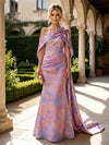 Jacquard Mermaid One Shoulder Mother of the Bride Dresses with Side Waist Tailored Pleats