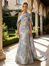 Jacquard Mermaid One Shoulder Mother of the Bride Dresses with Side Waist Tailored Pleats