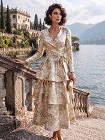 Jacquard A-Line V Neck Mother of the Bride Dresses with Triple Tiered Layered