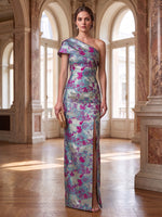 Jacquard Sheath One Shoulder Mother of the Bride Dresses with Side Slit