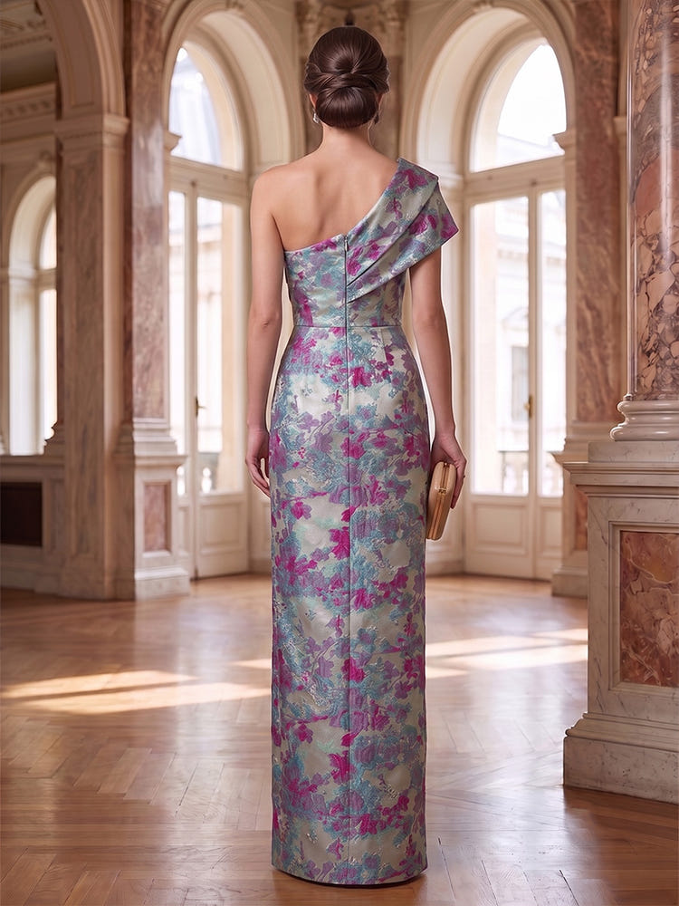 Jacquard Sheath One Shoulder Mother of the Bride Dresses with Side Slit