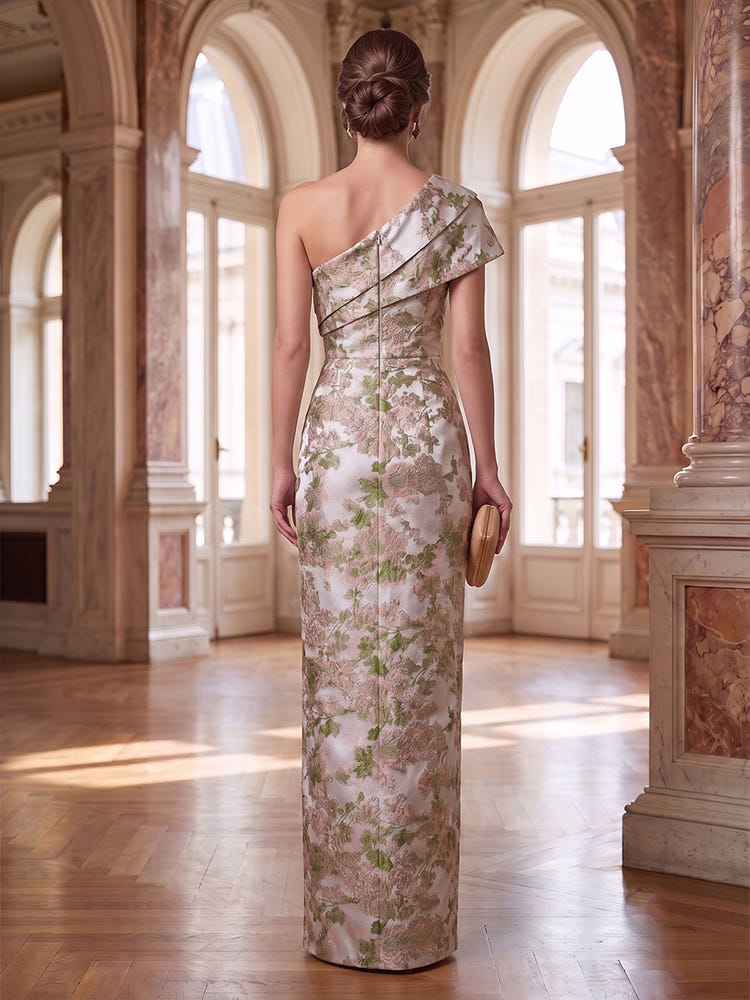 Jacquard Sheath One Shoulder Mother of the Bride Dresses with Side Slit