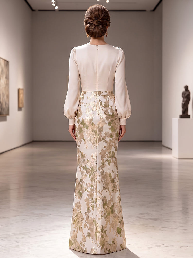 Contrast Solid & Jacquard Sheath One Shoulder Mother of the Bride Dresses with Side Waist Ruched Shaping Detail
