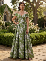 Jacquard A-Line Off Shoulder Mother of the Bride Dresses with Pleated