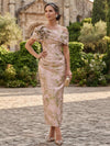 Jacquard Sheath Off Shoulder Mother of the Bride Dresses with 3D Flowers