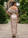 Jacquard Sheath Off Shoulder Mother of the Bride Dresses with 3D Flowers