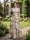 Jacquard A-Line High Neck Mother of the Bride Dresses with Ruffles