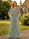 Chiffon Pantsuit One Shoulder Mother of the Bride Pantsuits with Beaded