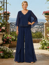 Chiffon Pantsuit V Neck Mother of the Bride Pantsuits with Beaded
