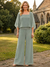 Chiffon Pantsuit Square Neck Mother of the Bride Pantsuits with Beaded
