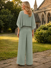 Chiffon Pantsuit Square Neck Mother of the Bride Pantsuits with Beaded