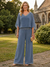 Chiffon Pantsuit V Neck Mother of the Bride Pantsuits with Beaded